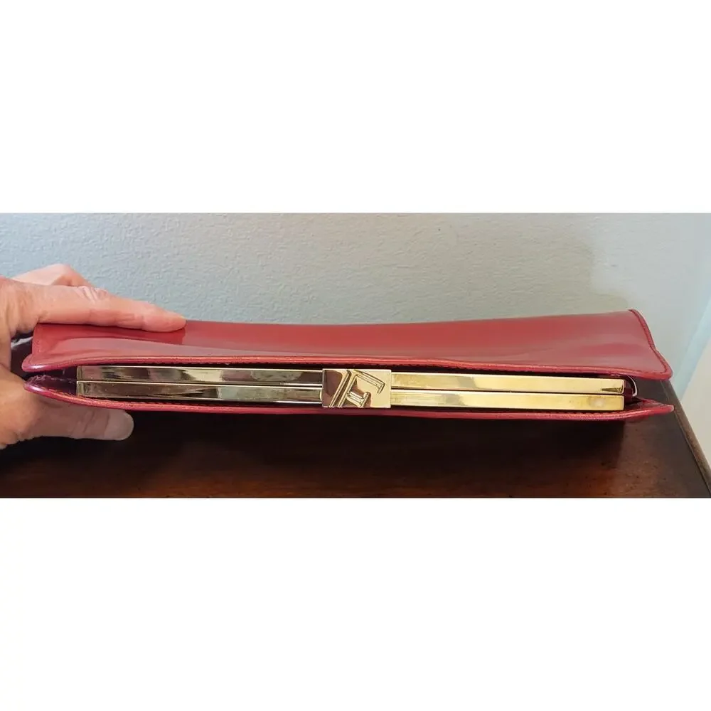 FURLA Red Clutch Luxury Bag with Metal Strap